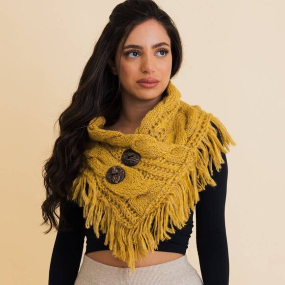 NWT Heathered Shoulder Warmer With Coco Buttons: Mustard Yellow - Picture 2 of 2